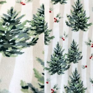 white and cream striped linen with pine trees and holly
